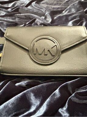 Michael Kors Black Leather Envelope Belt Bag.